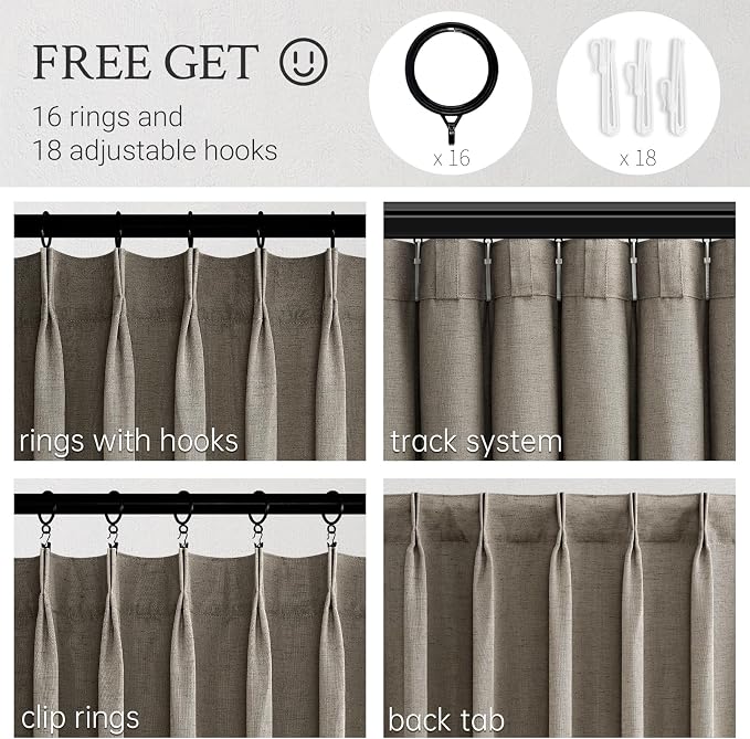 Topfinel Pinch Pleated Curtains 90 Inches Long 2 Panels Set, Burlywood Semi - Image 3