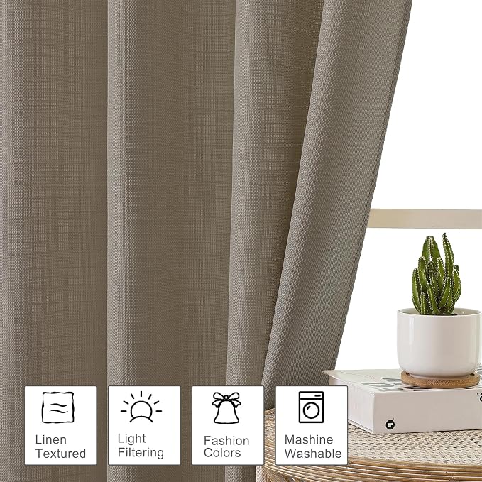 OWENIE Bob Valance Curtains 18 Inch Length 1 Piece, Faux Linen Slub Solid Stone - Image 2