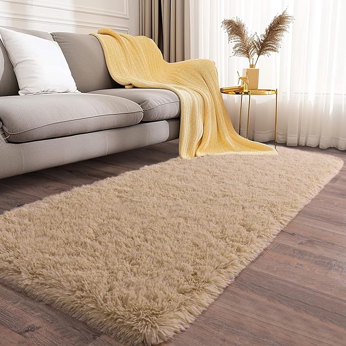 Soft Runner Rugs for Bedroom Hallways, 2x5 Beige Fluffy Shag Throw Area Rug Non - Image 3