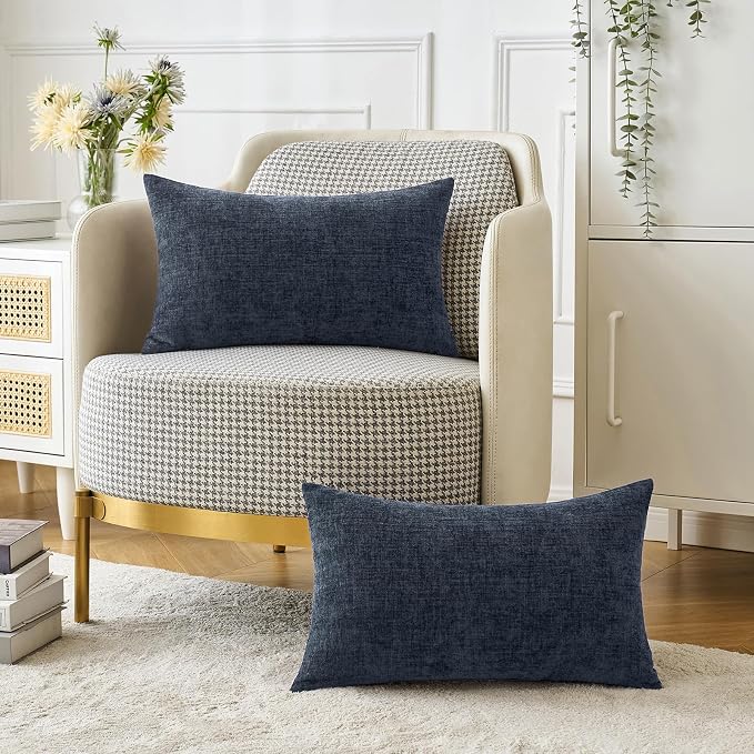 MIULEE Pack of 2 Couch Throw Pillow Covers 12x20 Inch Soft Navy Blue Chenille - Image 5