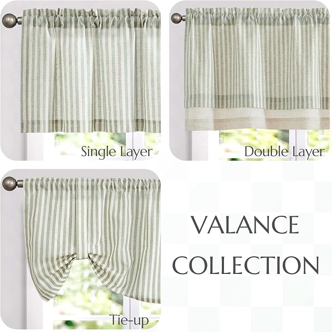 jinchan Linen Valance Curtain Striped Small Window Curtain Double Layer Light - Image 7