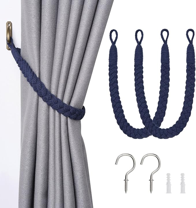 NICEEC 2 Pack Natural Cotton Rope Curtain Tiebacks Elegant Boho Style by NICEEC