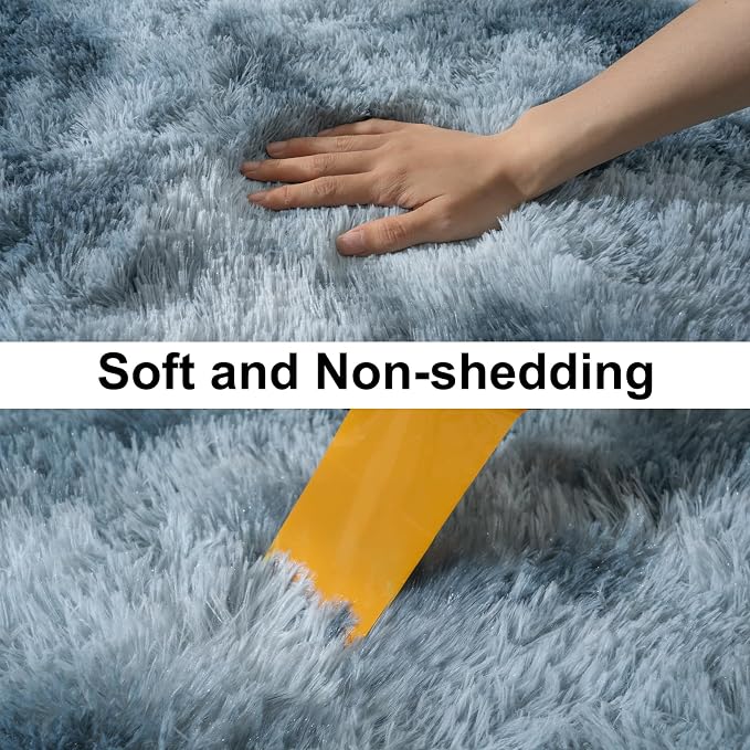 Soft Runner Rugs for Bedroom Hallways, 2x4 Tie-Dyed Blue Grey Fluffy Shag Throw - Image 6
