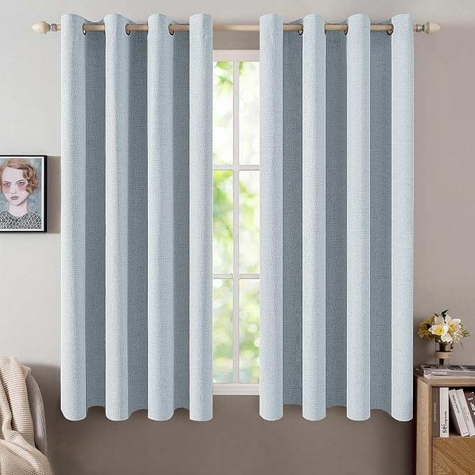 MIULEE Linen Textured Curtains for Bedroom Solid 100% Blackout Thermal by MIULEE