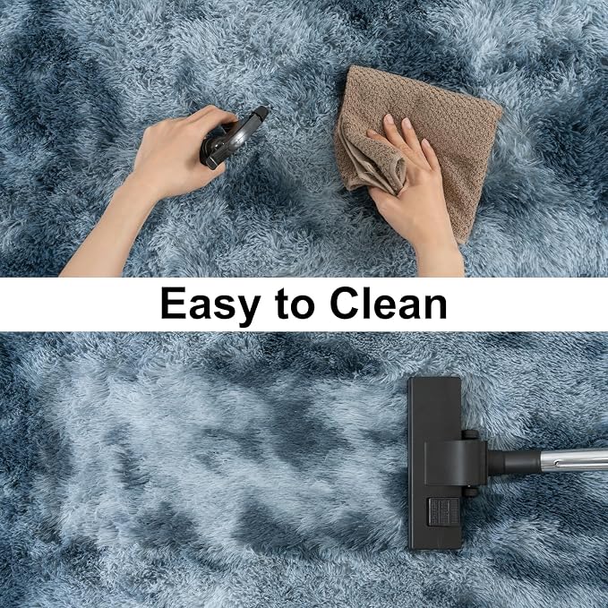 Soft Runner Rugs for Bedroom Hallways, 2x6 Tie-Dyed Blue Grey Fluffy Shag Throw - Image 7