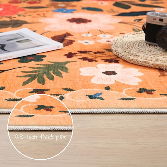 Rugcomf Bedroom Rug 3x5 Rug Washable Area Rug Non Slip Low Pile Boho Floral - Image 4