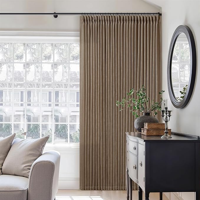 Brown 80 Inch Light Filtering Pinch Pleated Linen Curtains 2 Panels Set | Semi - Image 8