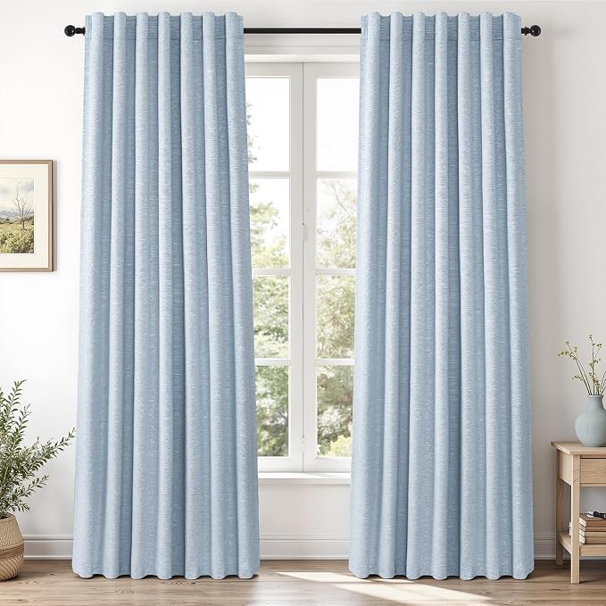 Topfinel Light Blue Linen Curtains 84 Inches Long by Topfinel