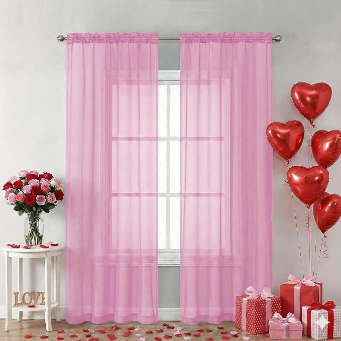 Chyhomenyc Light Pink Sheer Curtains 84 Inch Length 2 Panels, Light Filtering by Chyhomenyc