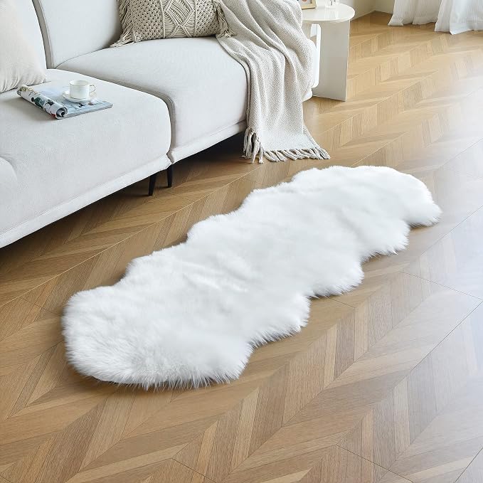 duduta White Faux Sheepskin Runner Rugs 2x6 ft, Fluffy Shag Rug - Image 5