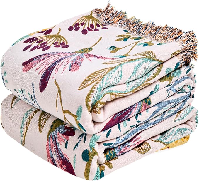 MSGKV Boho Throw Blanket for Bed 60"x80" Floral 100% Cotton Couch Blanket by MSGKVHomeTextiles