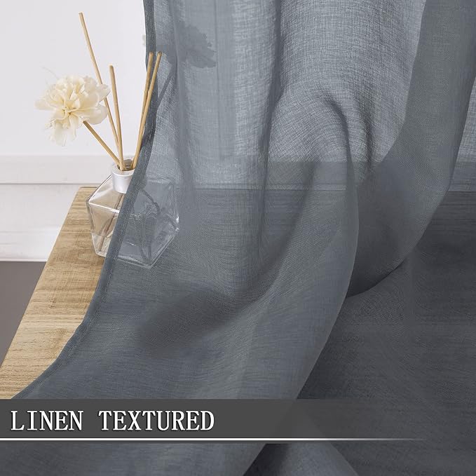 Tollpiz Short Sheer Curtains Linen Textured Living Room Curtain Sheers Light - Image 2