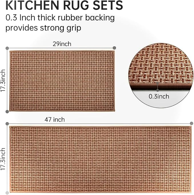 eqivei Kitchen Rugs and Mats Non Skid Washable Set of 2 PCS, Absorbent Runner - Image 2