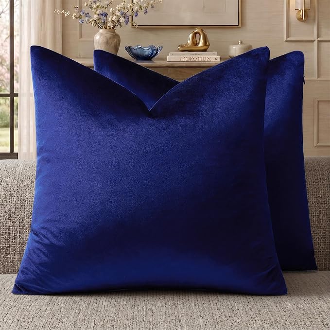 GIGIZAZA Royal Blue Velvet Throw Pillow Covers 24x24 Pack of 2 | Decorative by GIGIZAZAFocusingonhomedecoration