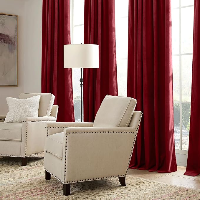 RYB HOME Chistmas Red Velvet Curtains- Super Soft Thermal Insulated Back Tab & - Image 7