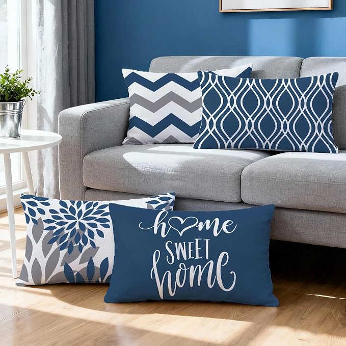 Hexagram Geometric Blue Pillow Covers 12x20 Set of 4, Decorative Outdoor Boho - Image 2