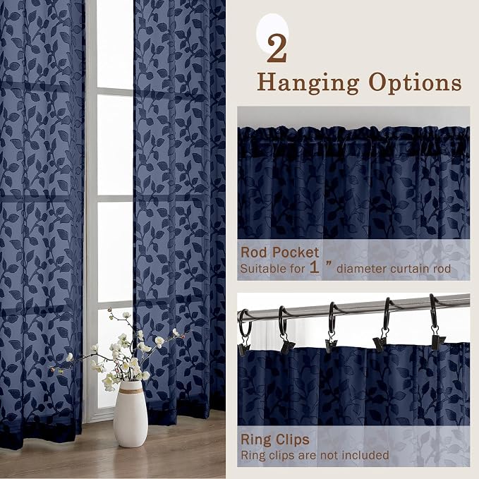 Chyhomenyc Navy Blue Sheer Curtains 84 Inch Length 2 Panels Set, Light - Image 5