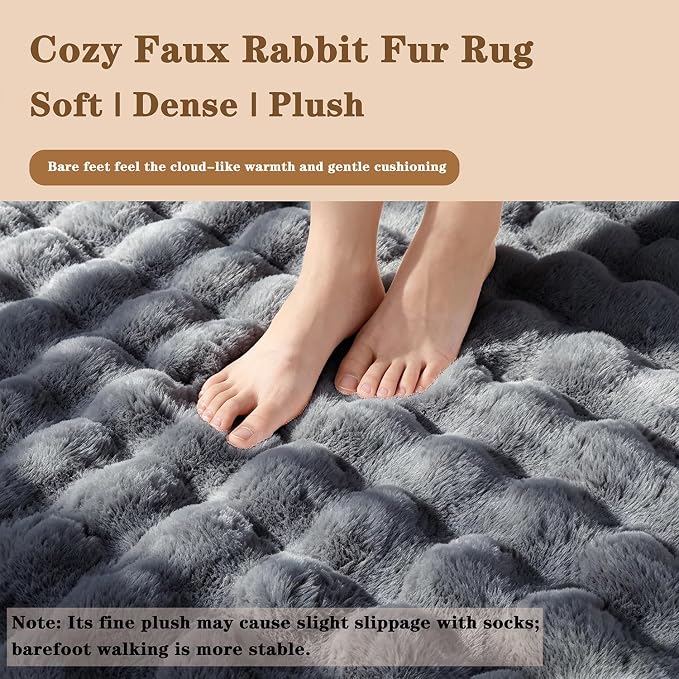 Gray Rabbit Plush Rug 3'x5', Fluffy Shaggy Area Rug - Image 4