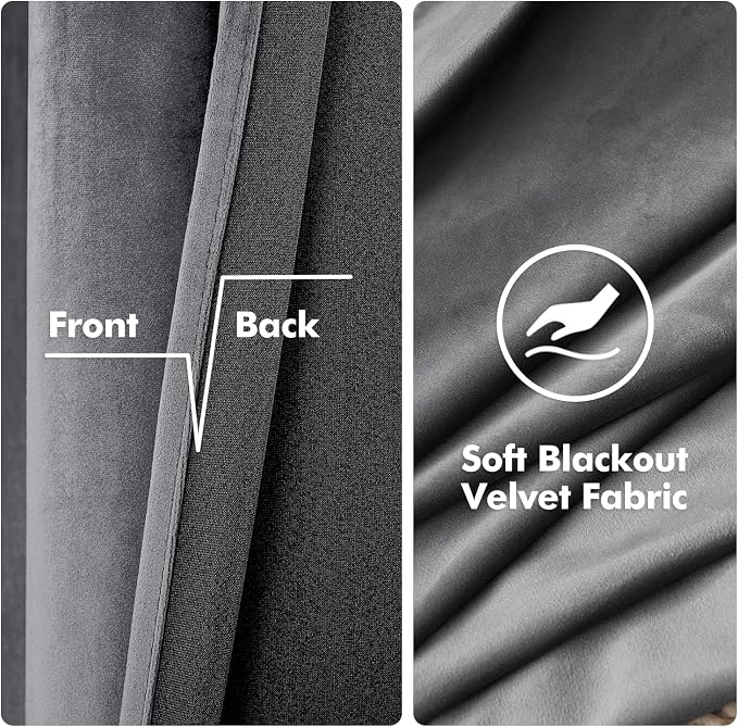 MIULEE 2 Panels Velvet Curtains Solid Soft Grommet Grey Curtains Blackout - Image 3