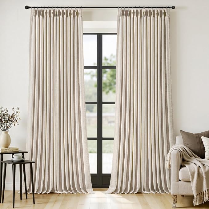 MIULEE Pinch Pleated Thick Linen Curtains 108 Inches Long 2 Panels by MIULEE