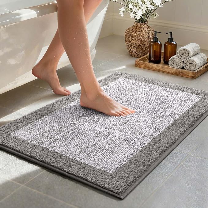 36x24 Large Bathroom Rugs Washable Non Slip, Light Grey Bath Mat by Unknown