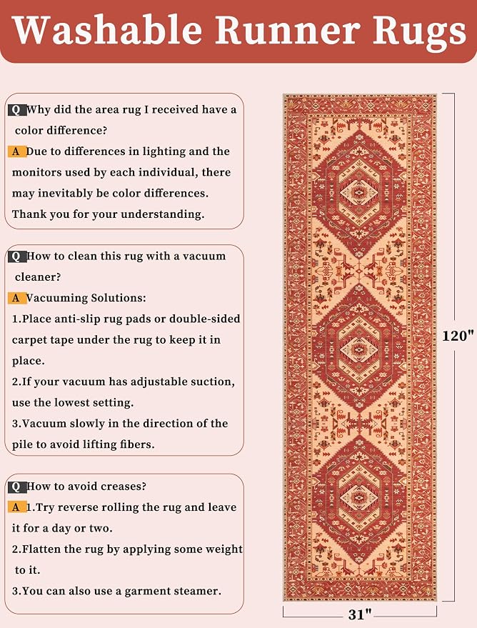 SERISSA Runner Rug for Hallways, Long Boho Rug Vintage Red Hallway Stair Ultra - Image 6