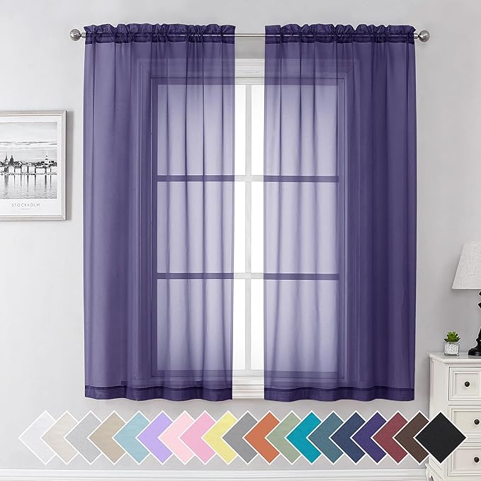 Aiyufeng Purple Sheer Curtains 63 Inch Length 2 Panels Set, Light Filtering by Aiyufeng