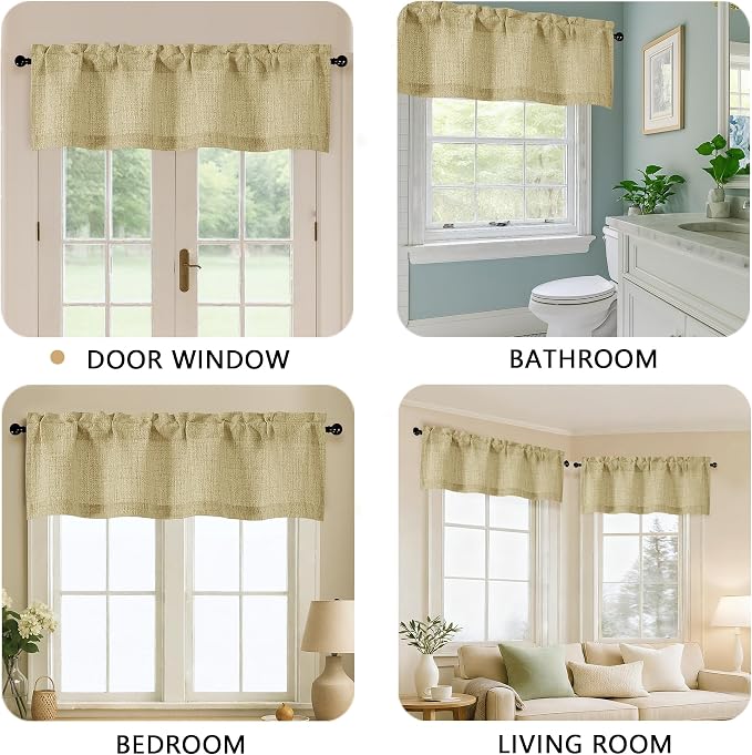 OVZME Valance for Windows, Light Filtering Faux Linen Textured Small Kitchen - Image 5