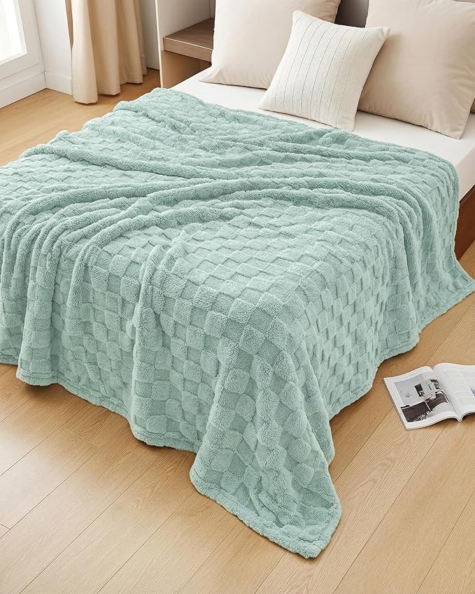 Utopia Bedding Sage Green Checkered Fleece Throw Blanket - Image 5