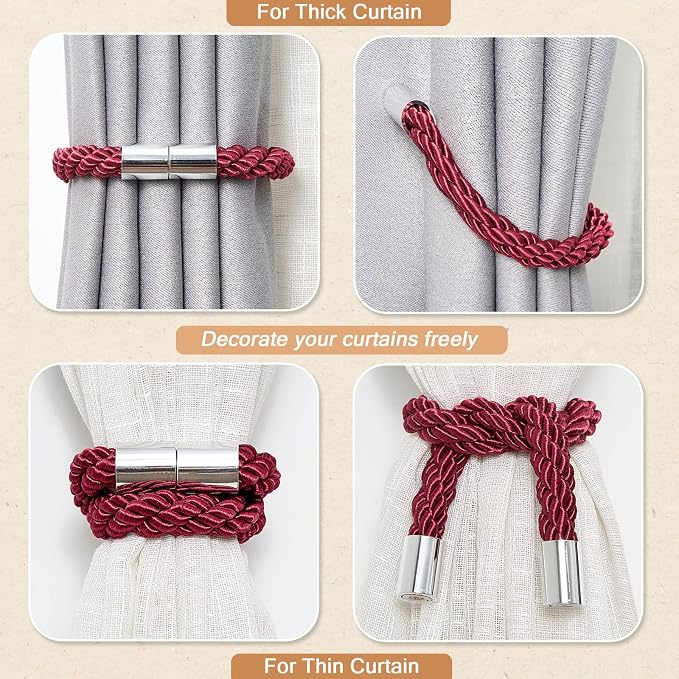 NICEEC 4 Pack Strong Magnetic Curtain Tiebacks Modern Simple Style Drape Tie - Image 6