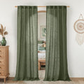 LAMIT Olive Green Linen Curtains 80 inch Length 2 Panels, Light Filtering Semi by LAMIT
