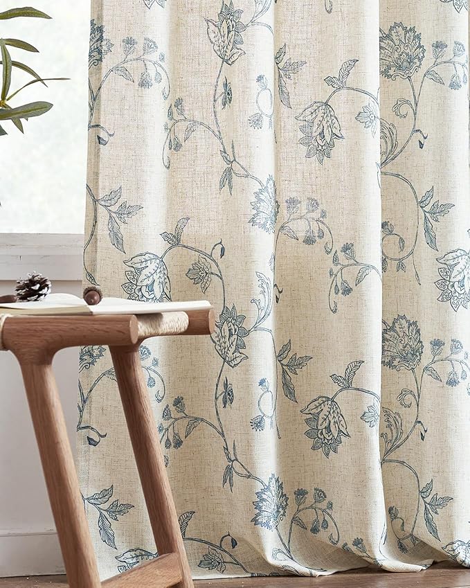 jinchan Linen Curtains Floral Curtains 96 Inch Length - Image 8