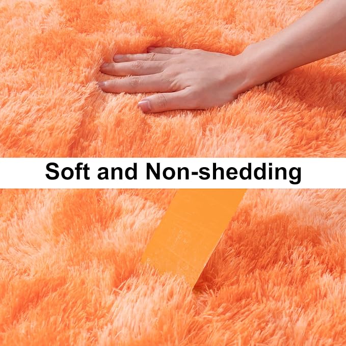 Soft Runner Rugs for Bedroom Hallways, 2x6 Tie-Dyed Orange Fluffy Shag Throw - Image 3