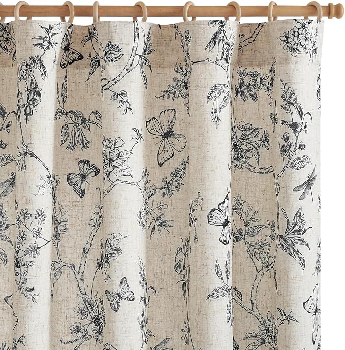 jinchan Floral Curtains Lined Linen Blend Curtain by JINCHAN