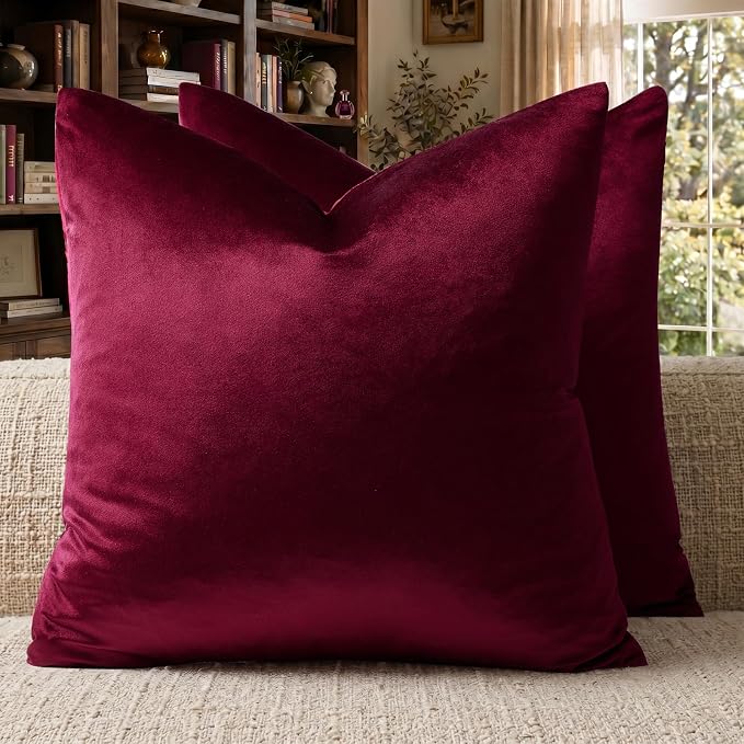 GIGIZAZA Burgundy Velvet Pillow Covers 20x20 Decorative Pillows Pack of 2 | Red by GIGIZAZAFocusingonhomedecoration
