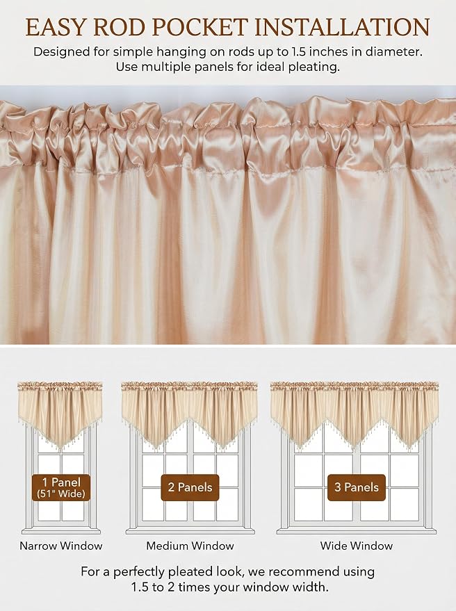 Molaxhome Swag Curtain 51 inch Length Rod Pocket Scalloped Curtain Valance - Image 6