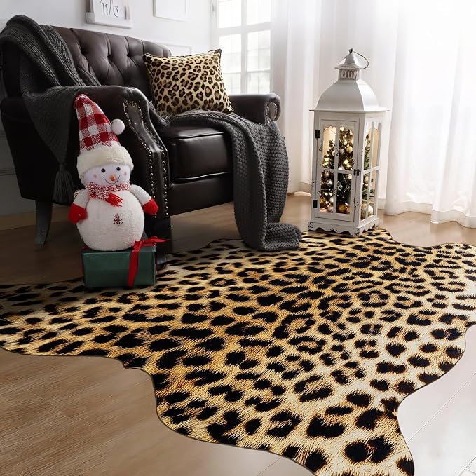 AROGAN Western Decor Faux Fur Leopard Rug, 4.6 x 5.2 Feet Premium Animal Skin - Image 6