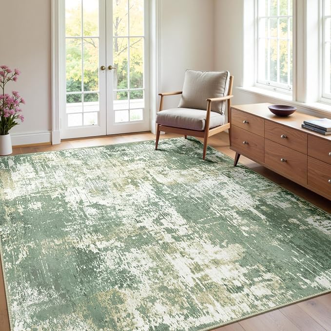 Washable Area Rugs 4'x6' Non-Slip Modern Abstract Soft by RELEANY
