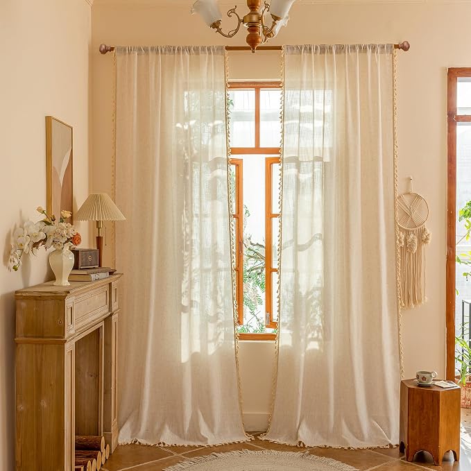 MYSKY HOME 96 Inch Length Farmhouse Semi Sheers Light Filtering Privacy Drapes by MYSKYHOME