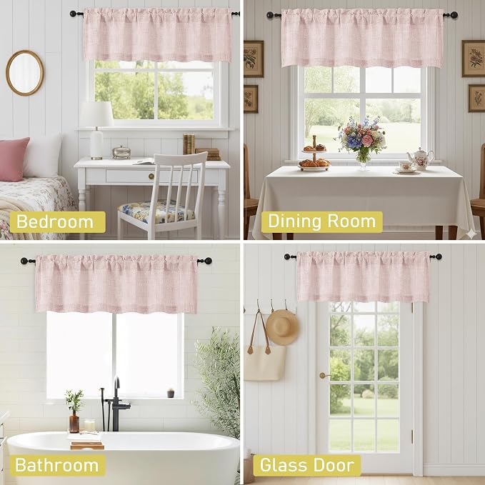 Blush Pink Valances for Windows, Light Filtering Faux Linen Textured Small - Image 6