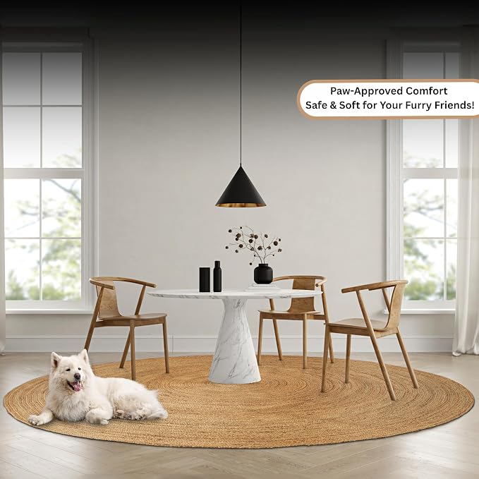 Hausattire Jute Braided Hand Woven Rug, 8 Feet Round – Natural, Boho Large Area - Image 8