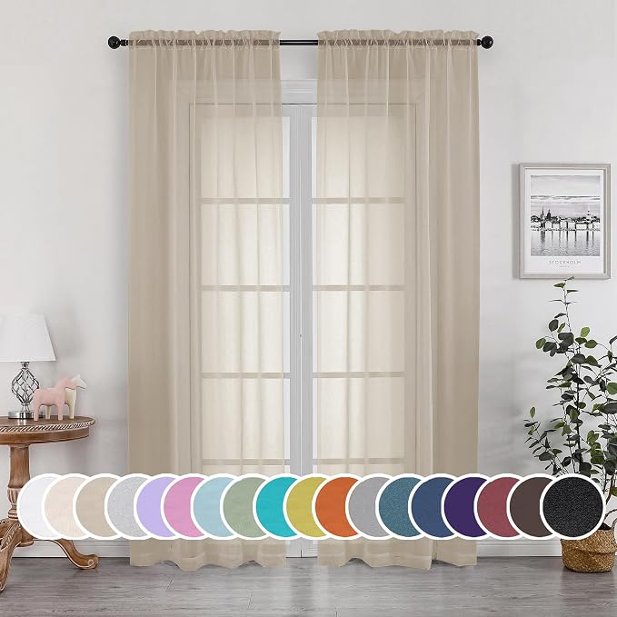OWENIE Taupe Sheer Curtains 84 inches Long by OWENIE