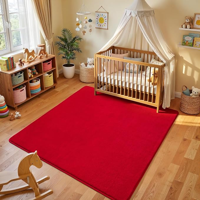 Amearea 4x4 Square Area Rugs for Bedroom Living Room, Modern Red Thickened - Image 2