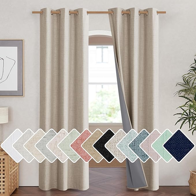NICETOWN Oatmeal Full Blackout Boho-Chic Linen Curtains 84 inch Long 2 Panels by NICETOWN