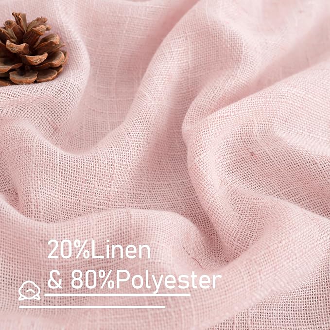 LAMIT Pink Linen Curtains 45 Inch Length 2 Panels, Light Filtering Panels Back - Image 2