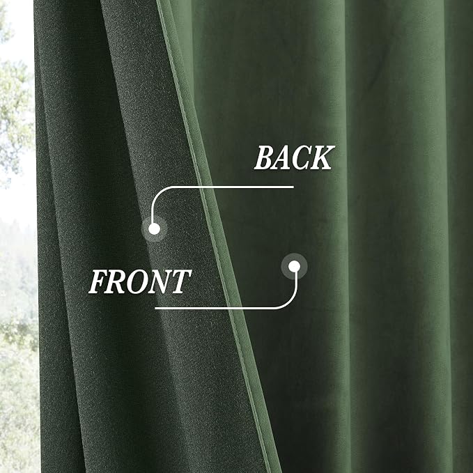 RYB HOME Elegant Green Velvet Curtains 84 inches Long, Light Blocking, Thermal - Image 6
