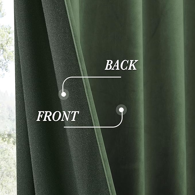 RYB HOME Elegant Green Velvet Curtains 84 inches Long, Light Blocking, Thermal - Image 4
