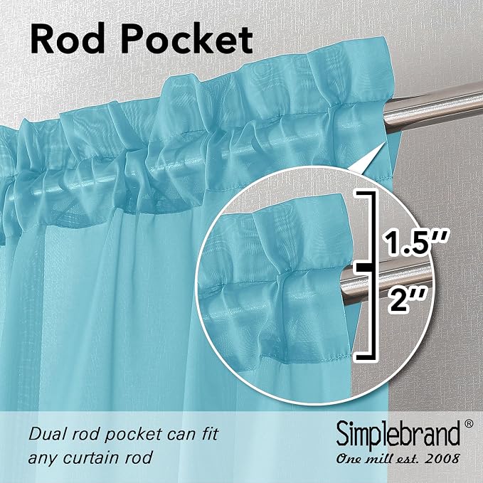 Simplebrand Turquoise Sheer Curtains 84 Inches Long 2 Panels, Light Filtering - Image 5
