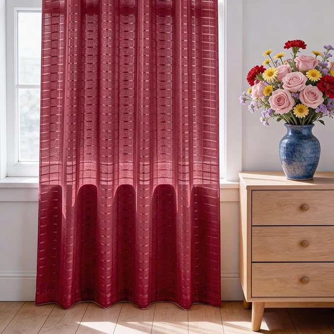SpaceDresser Check Sheer Curtains 54 Inches Long - Image 3
