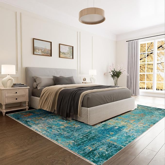 Washable Area Rugs 9'x12' Non-Slip Modern Abstract Soft - Image 9